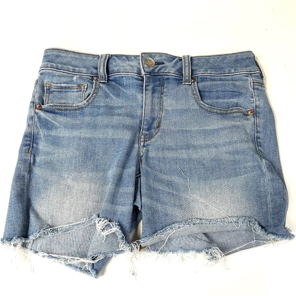 American Eagle Women’s 10 MIDI Short Shorts Jean Medium Wash Super Stretch #1670